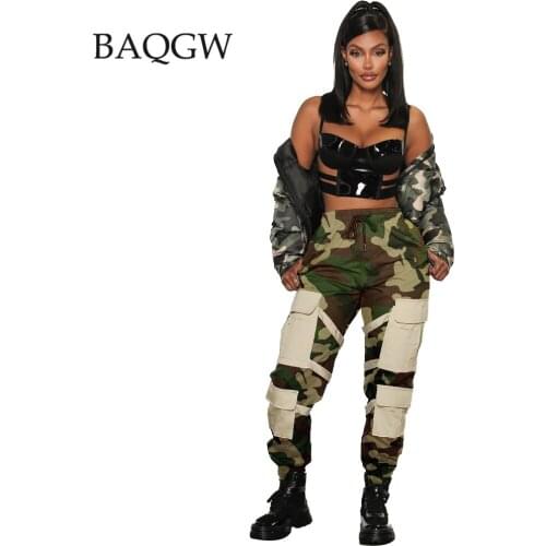 Fashion Camouflage Cargo Pants Streetwear Women Color Block Harajuku Casual Sportswear High Waist Trousers Mujer Pantalones