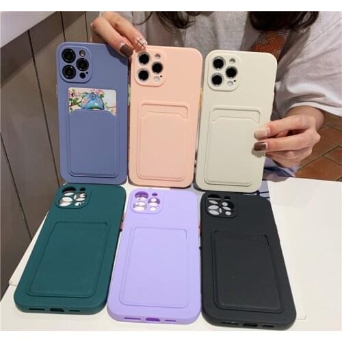 Card Slot Luxury Liquid Silicone Phone Case for iPhone 11 Pro Max 12 7 8 plus X XR XS Camera Protection Soft Shell Cover Funda