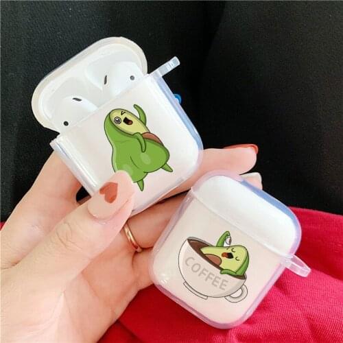 Funny Cute Cartoon Avocado Earphone Case For Airpods 1 2 Lovely Fruit Pattern Clear Soft TPU Wireless Headphones Cover Coque