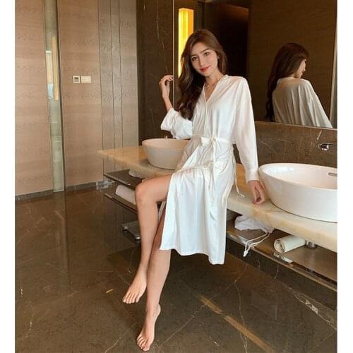 Long Nightgown Women Sexy Big Size White Bathrobe Spring Ladies Home Pajamas Cow Hotel Sleepwear Summer Female Bath Robe