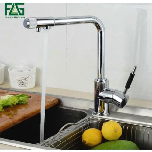 FLG Drinking Water Filter Faucet Deck Mounted Mixer Valve Chrome Single Hole Purifier 3 Way Water Kitchen Faucet Mixer 702-33C
