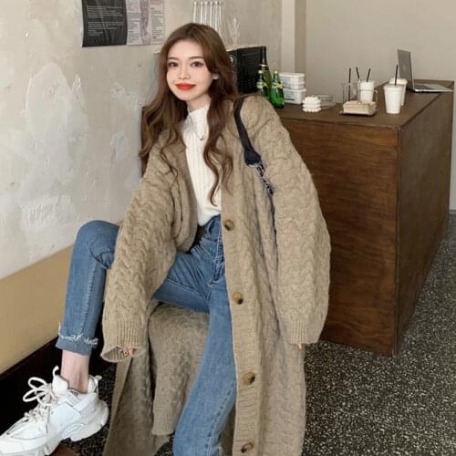 Autumn Winter V-Neck Knitted Cardigans Women Single Breasted Printed Loose Sweaters Female Casual Cardigans Soft Knitwear Cloths