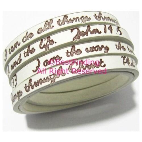 Leather cord 5mm flat leather cord White 5x2mm leather cord with Maxim pressed