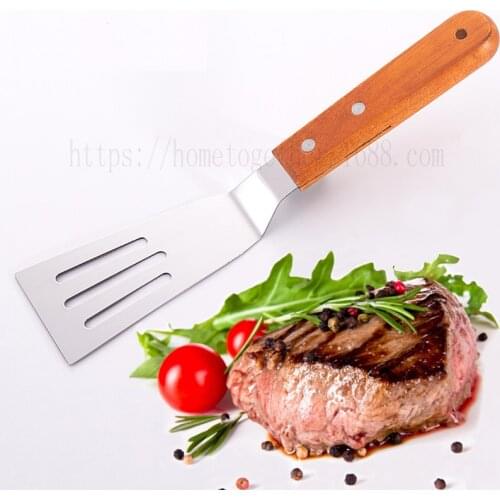 Kitchen Spatula Wooden Handle Grill Turner Stainless Steel Scrape For Pancake Teppanyaki Hibachi Griddle Cooking Utensil