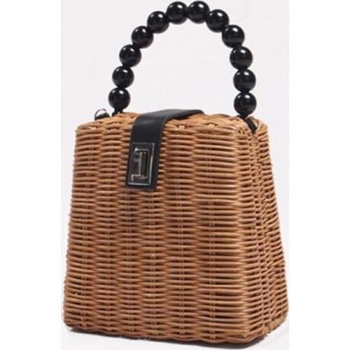 Summer New Straw Rattan Bag for Women Beaded Handle Crossbody Bag Seaside Vacation Beach Bag IL00608