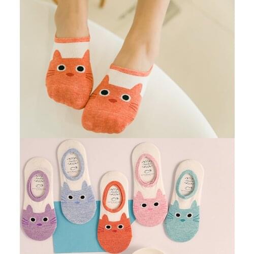 Hot Sale Lovely CAT Warm comfortable cotton girl womens socks ankle low female invisible color girl hosier