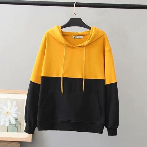 Plus size patchwork women loose hooded sweatshirts 2021 new spring autumn casual ladies soft hoodies female pullovers tops
