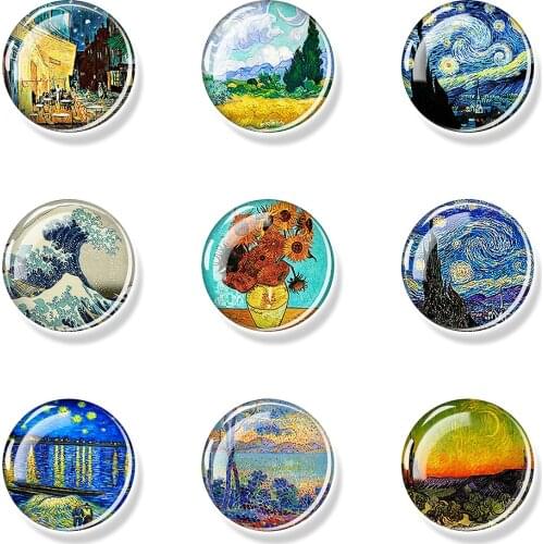 Van Gogh Starry Night Sunflowers Art Souvenir Fridge Magnet Decor landscape Glass Crystal Cabochon Refrigerator Stickers Gifts