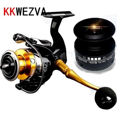 KKWEZVA Metal Fishing Reel 14 BBs 5.5: 1 Send Spare Reel Spinning Reel 2000-6000 CNC Rocker arm and EVA grip pill Free Shipping