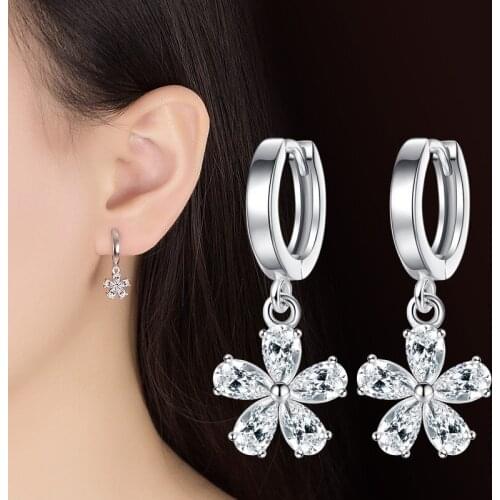 Girls' Lovely Small Hoop Earrings Tiny Huggies With Romantic Flower Pendants AAA Zirconia Stone Dangle Earring For Women Gifts