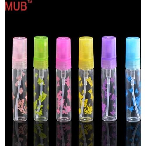 MUB - 6ml (10pcs/lot) Portable Mini Glass Vaporisateur Parfum Bottle Butterfly Printing Pump Sprayer Travel Bottles