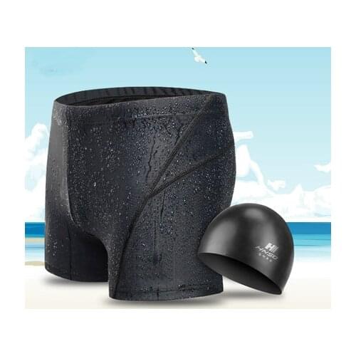 Mens Swimwear sharkskin water repellent swimming trunks Sport shorts classic swimsuit low waist boy briefs with swimming cap