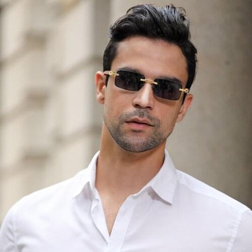 2021 Handmade Rimless Sunglasses Mens Wooden Glasses Women Polarized Lenses Retro Square Design Oculos de sol UV400 TYJ-23