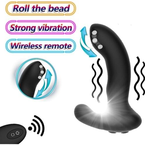 Male Prostate Massager Rolling Bead Anal Plug Vibrator Buttplug Anus Stimulate Wireless Remote Erotic Adult Sex Toys For Men Gay