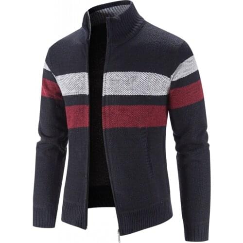 New Cardigan Men Sweater Coat Fashion Striped Knitted Sweater Cardigan Coats Mens Winter Warm Sweater Casaul Men Clothing 2021