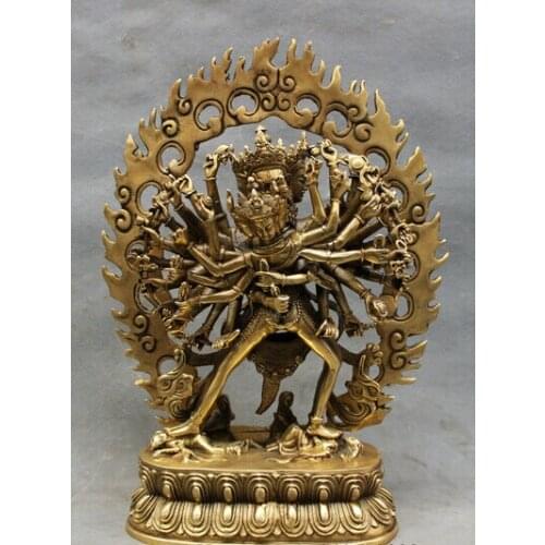 Wholesale factory 12" Tibet Brass Buddhism Temple Kalachakra dus khor Kalachakala Buddha Statue