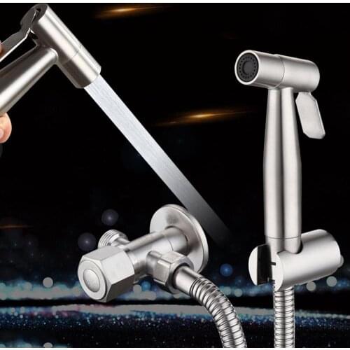 Punch-Free 304 Stainless Steel Toilet Bidet Spray Gun Set Pressurized Nozzle Sanitary Toilet Flusher Bathroom Clean Accessories