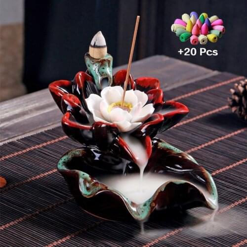Incense Waterfall Lotus Zen Garden Incense Burner Decorative Ceramics Home Wax Burner Home Decoration Accessories Incense Cones