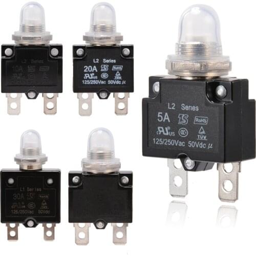 1pc 12/24V Thermal Push Button Resettable Circuit Breaker Panel Mount 5A/10A/15A/20A/30A For Automotive Industrial Marine