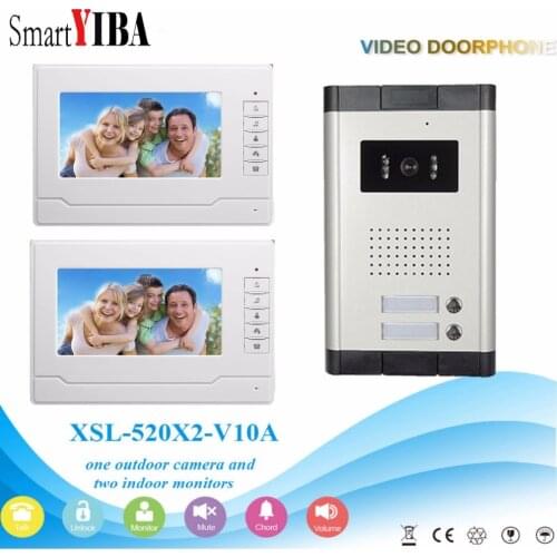 SmartYIBA Video Intercom 7''Inch Wired Color Video Door Phone Video Doorbell Phone Intercom System Kit 2 monitors+1 IR camera