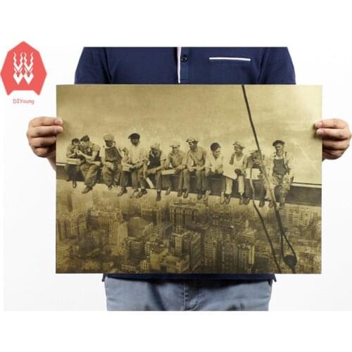 Vintage retro poster classic Lunch atop a Skyscraper Classic Photography old photo home decor stickers 51*35cm