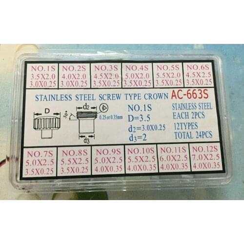 Screw Down Watch Crown & Tube Locking Waterproof Silver Gold in All Sizes Parts