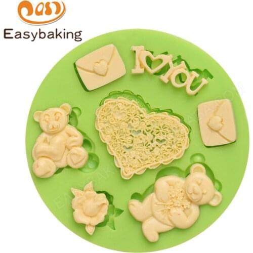 I LOVE YOU Themed a Couple Bears Silicone Mold Fondant Cake Decorating Tools 7 Cavities