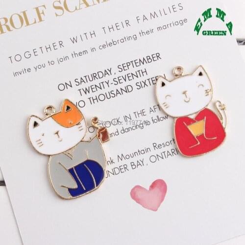 Japanese Style Kermis Male Female Cat Temple Fair Enameled Jewelry Charms 10 pieces for Fashion Christmas Earrings Making