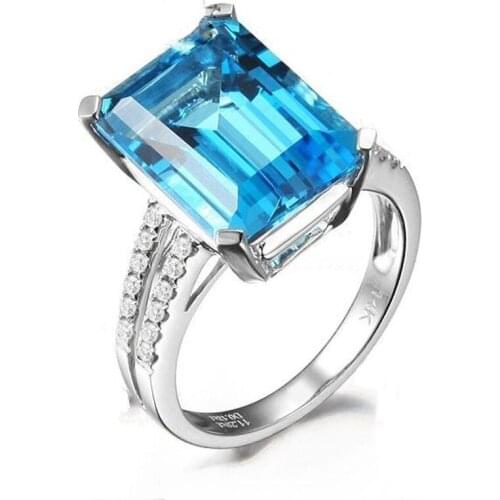 Womens S925 Silver Aquamarine Ring Engagement Wedding Gift Jewelry Ring Wholesale