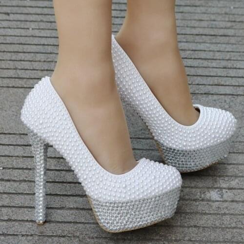 Crystal Queen Women Pumps Silver Rhinestone Wedding Shoes Ultra High Heels Woman Crystal Platform Party Shoes Plus Size 41