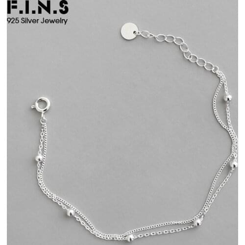 F.I.N.S 925 Sterling Silver Fashion Womens Bracelet Double Layer Beads Charm Bracelet For Women Girls Friendship Bracelets