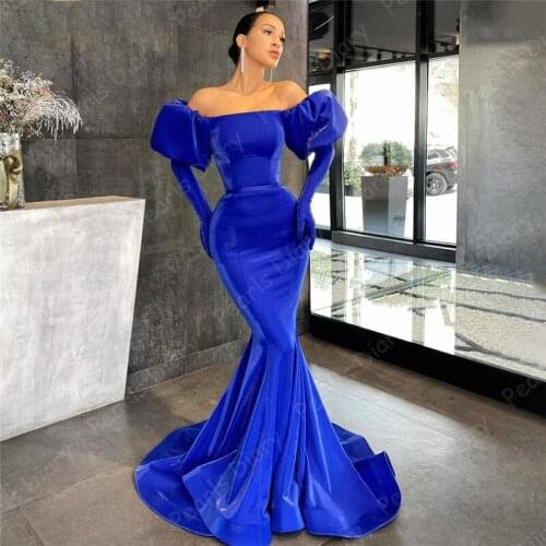 Sexy Royal Blue Mermaid Evening Dresses Gowns 2021 Robe De Soiree Satin Elegant For Women Party Saudi Arabia Prom Dresses