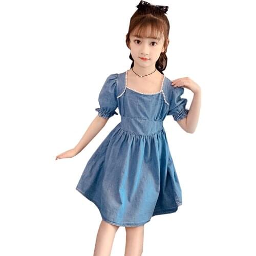 Dress Girl Pearls Girls Denim Dresses Casual Style Children Party Dress Summer Costume Girl 6 8 10 12 14