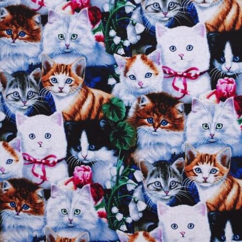 1 yard Cotton Fabric for cloth,handmade,patchwork,bedding - Lovely Cats and Flower (width=110cm)