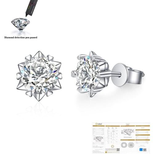 100% Genuine 925 Sterling Silver simulated Moissanite Stud Earrings Classic Wedding Engagement Fine Jewelry Wholesale