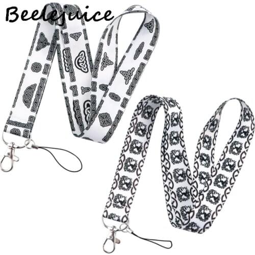 24pcs Viking Cool Pattern Symbol Lanyard Keys Phone Holder Neck Strap With Keyring ID Card DIY Animal webbings ribbons Hang Rope