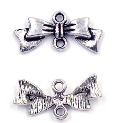 30Pcs Connectors Bow Tie Tiny For Charms Necklaces Zinc Metal Alloy Silver Tone Jewelry DIY Findings 20x10mm