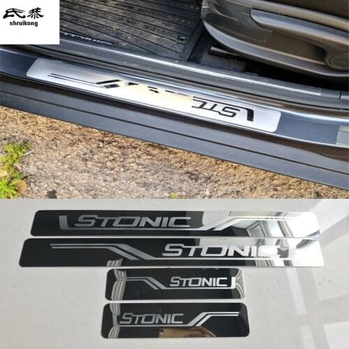 Free shipping 4pcs/lot car stickers for 2017 2018 KIA STONIC ultra-thin Stainless Steel Door Sill Scuff Plate Pedal Cover