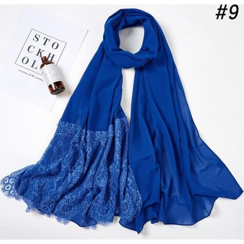 72*175CM Malaysia New Pearl Chiffon Lace Scarf Ladies Head Scarf Muslim Fashion Women Turban Jersey Hijab Wholesale