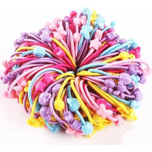 AKWZMLY 100pcs/lot Flower Cartoon Elastic Hair Band Cute Headband Candy Color Kids Star Rabbit Heart Hair Accessories for Girls