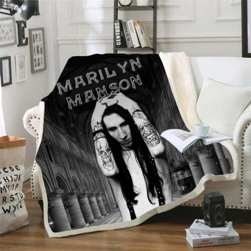 Singer Marilyn Manson 3D Sherpa Blanket Velvet Plush Throw Fleece Blanket Bedspread Couch Sofa Quilt Cover Travel Bedding 0003