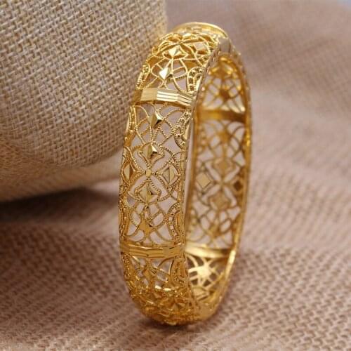 Annayoyo Gold Color Bangles Women Girls Dubai Circle Bracelet Jewelry Arab Middle Eastern African Fashion Metal Bangles