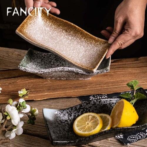 FANCITY Japanese style antique ceramic tableware household plate dish creative rectangular plate sushi inventory heart plate f