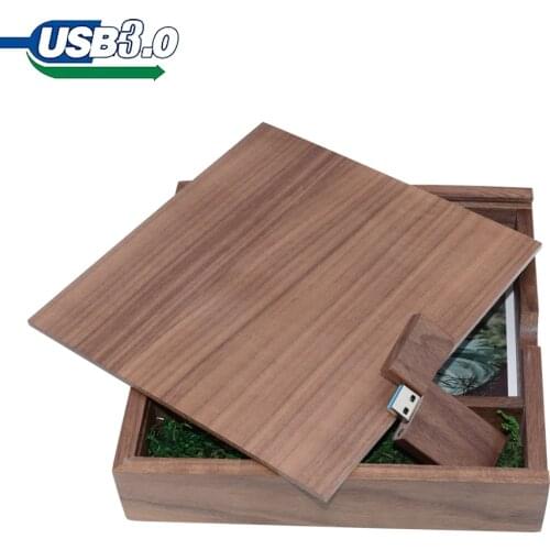 Free Logo Wooden Photo Album Usb + Box USB 3.0 Flash Drive U Disk Pendrive 4GB 8GB 16GB 32GB 64GB for Photography Wedding Gift