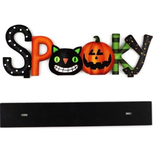 Spooky Letters Wooden Sign Halloween Table Decoration Cartoon Pumpkin Cat Backdrop Farmhouse Party Desktop Ornament