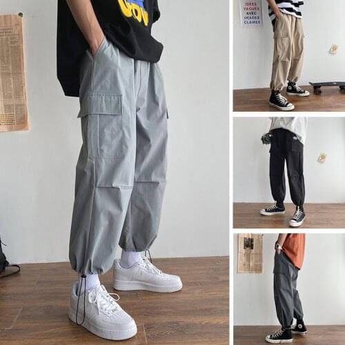 Tide Brand Overalls Mens Straight Loose Casual Autumn New Drawstring Waist Ninepoint Pants ropa para hombre streetwear joggers