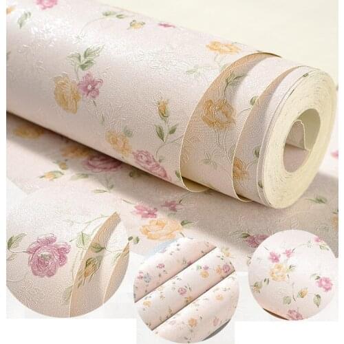 Korean Pink Purple Floral Wallpaper PVC Waterproof for Bedroom Living Room Parede Wall Paper Roll Home Decoration 10MX53CM