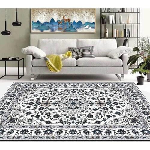 Rugs And Carpets For Home Living Room Black White Gray Classic Kitchen Rug Ethnic Flower Persian Area Rug Chair Coffee Table Mat