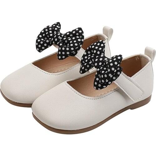 Girls Leather Shoes Autumn Cute Dot Bow Baby Girl Shoes Solid Color Flat Heel Kids Dress Shoes Size 21-30 SHS119