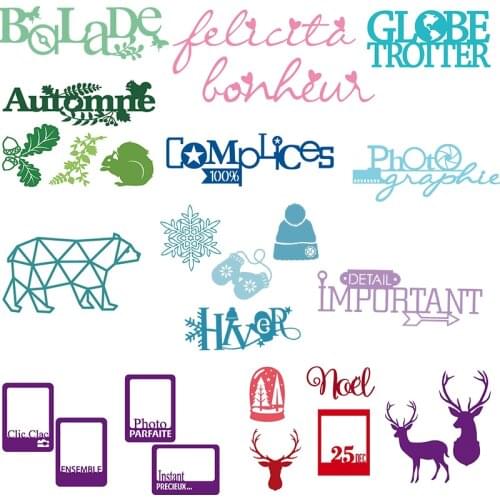 Creative French Letter Winter Set Bear Plum Deer Metal Cutting Dies For DIY Scrapbooking Letterpress Embossing Cards New Dies